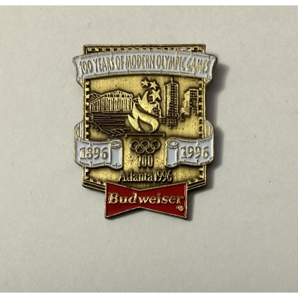 Vtg 1896-1996 100 Year Budweiser Olympic Lapel Pin Hat Pinback Atlanta 1996